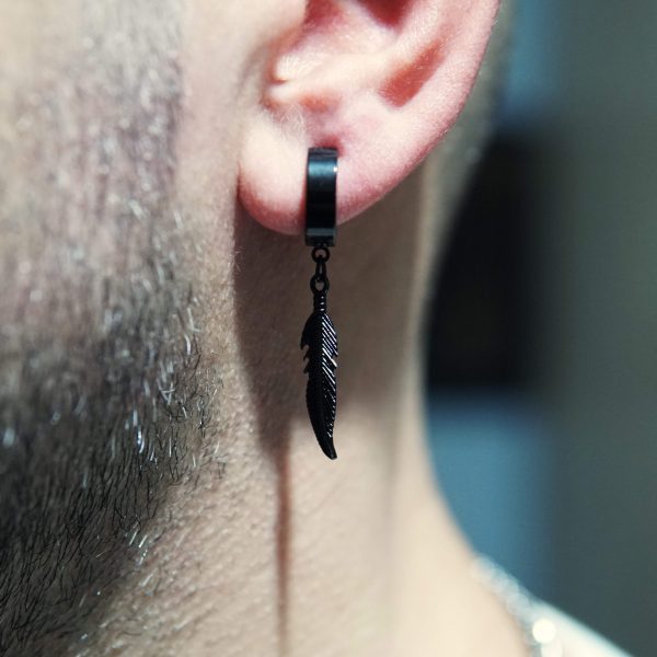 black feather unisex earring