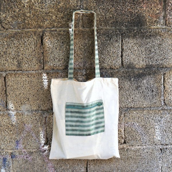 eco tote bag green stripes