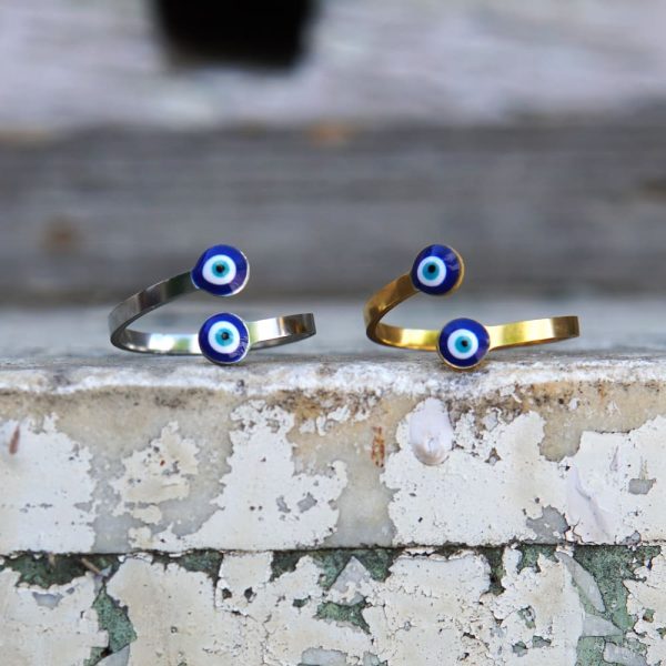 ατσαλινα δαχτυλιδια μπλε μάτια evil eye